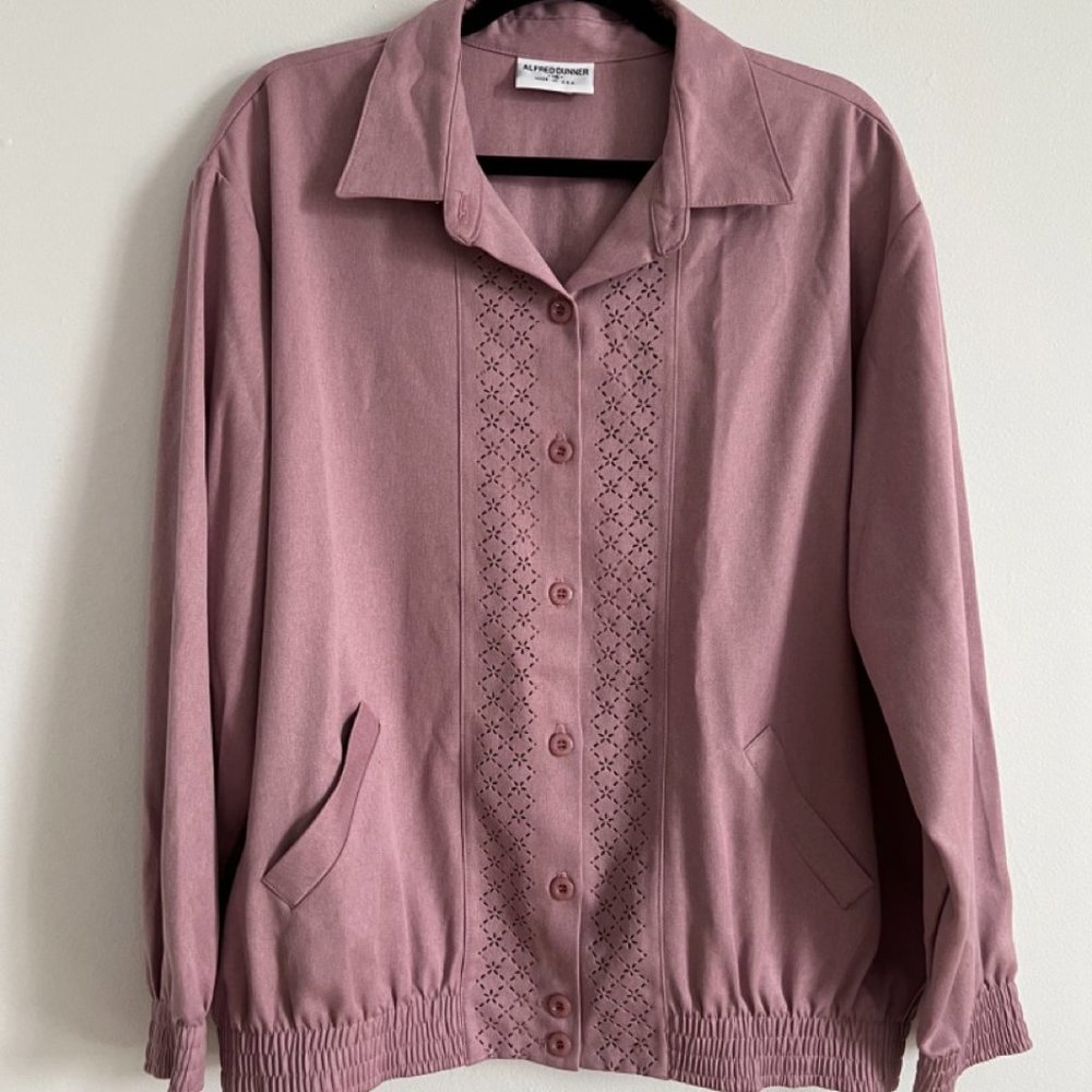 Alfred Dunner grandmacore bomber jacket with collar and eyelet detail
